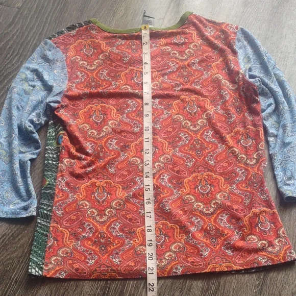 Y2K Peacock Paisley Patchwork Print Top - Picture 4 of 7